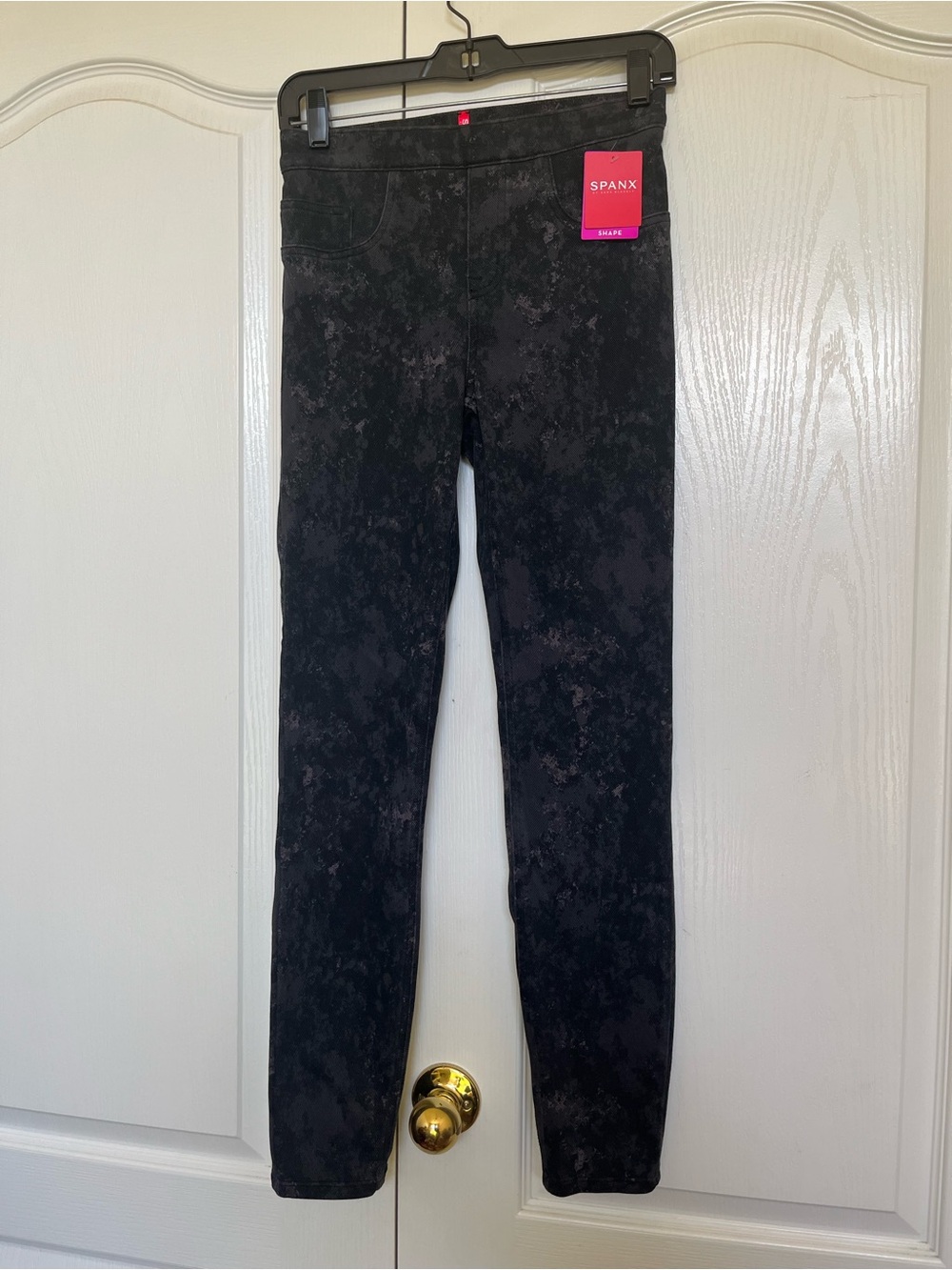 SPANX Black Marble-Print Skinny Jeans